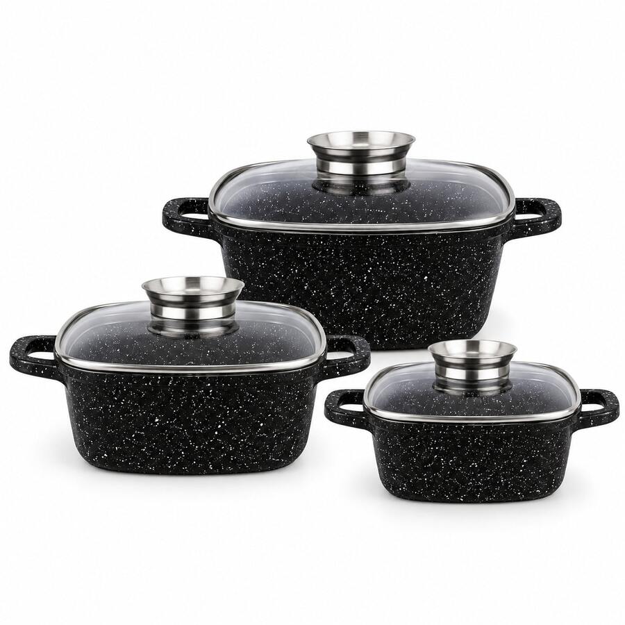 3-Pot Cooking Set With Lids, 6 Pieces For Home Kitchens, Simmering, Boiling And Meal Preparation - View 1