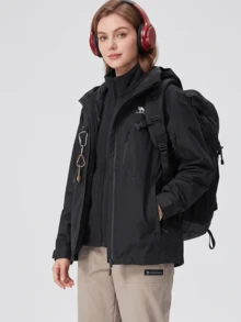 CAMEL CROWN 女款 3 合 1 防水滑雪外套，附可拆卸抓絨內層，防風連帽冬季雨衣，適合徒步、露營、雪地活動 - 幻影黑 - 查看 1