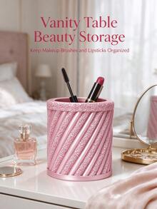 Christmas Cute Diagonal Textured Cylindrical Makeup Brush Holder, Pleated Silk Makeup Cup, Decorative Storage Box For Vanity, Girls Makeup Accessories - Multicolor - View 13