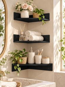 1pc/3pcs Set Wall-Mounted Corner Floating Shelf, Storage Display Rack, Space-Saving Organizer Shelf, Suitable For Living Room, Bathroom, Kitchen, Office, Dorm, Entryway, Modern Minimalist Home Decor, Books, Plants, Photo Frames, Candles Display, Small Space Storage Decor - Multicolor - View 9