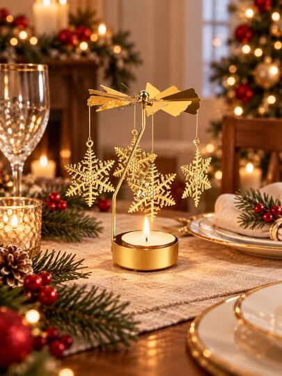 Soporte giratorio de vela de té con colgante de copo de nieve, decoración de centro de mesa navideño, bandeja de vela aromática romántica, decoración de mesa para boda, cena, fiesta y hogar, regalo navideño para familia y amigos