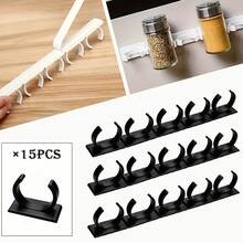 15/25 piezas Estante de almacenamiento de frascos de especias de plástico sin perforaciones, caja de almacenamiento de cocina montada en la pared, estante de botellas de especias autoadhesivo montado en la pared, se puede cortar y combinar, utensilios de cocina pequeños y utensilios de cocina de RV RV - Ver 12