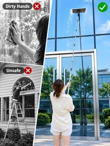 2-In-1 167 Inch/425cm High Window Cleaning Brush And Squeegee Set, 180° Rotatable Cleaning Head, 10-Section Adjustable Telescopic Pole, Reusable Microfiber Cleaning Cloth, Suitable For High-Rise Glass, Indoor/Outdoor Windows, Car Glass And Body - Cleaning Tools - View 7