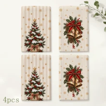 2pcs Christmas Kitchen Hand Towels, Christmas Tree Bell Pine Cone Bow Snowflake Print Towels, Holiday Kitchen Decor, Winter Home Decoration, Christmas Gift Set - Multicolor - View 11