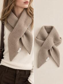Women's Solid Color Triangle Neck Scarf, Cross-Style Winter Warm Neck Accessory, Autumn Decorative Deep Winter Clothing Accessory, Suitable For Commuting, Work, Campus And Various Occasions, Back To School Season, Ideal Gift For Family, Friends, Mother, Christmas Gift - A - View 4