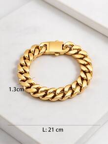 1pc Stylish 13mm Wide Stainless Steel Shiny Chain Bracelet, Great Birthday Gift For Men - Yellow Gold - View 6