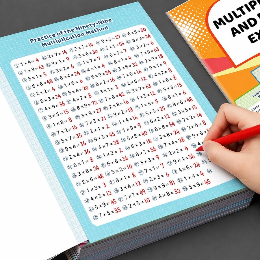 32 Pages Children's Multiplication And Division Practice Book, Math Activity Workbook, Multiplication Table Learning Worksheet, Educational Reading And Writing Toy, Elementary School Home Education Learning Supplies - Orange - View 1