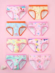 8pcs/Set Celana Dalam Anak Perempuan Motif Kartun Putri Duyung Bawah Laut yang Lucu, Set Pakaian Dalam Lembut & Elegan dengan Warna-warni Hati yang Kontras, Cocok untuk Semua Musim - MultiWarna - View 1