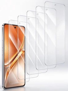 5 piezas Protector de pantalla de vidrio templado, cobertura de pantalla completa de alta definición, película de vidrio templado, anti-arañazos, anti-caídas, anti-aceite, sin obstrucción del color original de la pantalla, empaque en caja dura - transparente - Ver 2