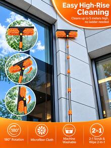 2-In-1 167 Inch/425cm High Window Cleaning Brush And Squeegee Set, 180° Rotatable Cleaning Head, 10-Section Adjustable Telescopic Pole, Reusable Microfiber Cleaning Cloth, Suitable For High-Rise Glass, Indoor/Outdoor Windows, Car Glass And Body - Cleaning Tools - View 9