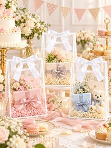 10pcs Reusable Transparent Plastic Gift Bags With Die-Cut Handles, PP Material With Ribbons, Suitable For Christmas, Weddings, Bridal Showers, Birthdays, Baby Showers, Small Businesses, Size: 7x10x3.9 Inches (White) - White - View 7