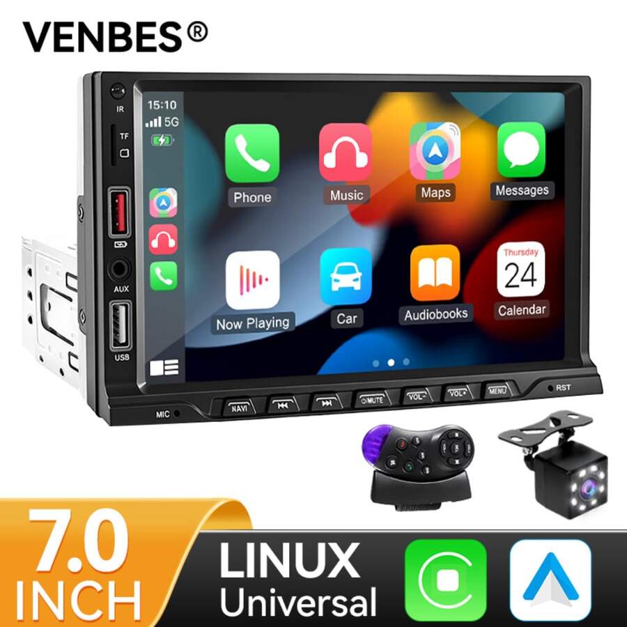 VENBES 7 Inch PND Portable Car Stereo, Wireless CarPlay & Wireless Android Auto Touch Screen Car Player With Bluetooth FM