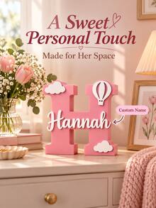 1pc Personalized Custom Name Plate, PVC Name With Exquisite Acrylic Name And Initial Desktop Decor, With Floral, Cloud And Balloon Patterns, Freestanding Bedroom Desk Decoration, Suitable As Birthday And Anniversary Gift For Her - Multicolor - View 4