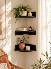 1pc/3pcs Set Wall-Mounted Corner Floating Shelf, Storage Display Rack, Space-Saving Organizer Shelf, Suitable For Living Room, Bathroom, Kitchen, Office, Dorm, Entryway, Modern Minimalist Home Decor, Books, Plants, Photo Frames, Candles Display, Small Space Storage Decor - Multicolor - View 1