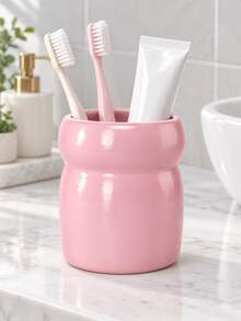 1pc Pink & White Toothbrush Holders, Rounded Bathroom Countertop Organizers For Toothbrushes And Toothpaste - Multicolor - View 3