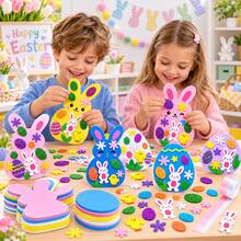 Easter DIY Foam Craft Kit, Colorful Bunny & Easter Egg Shapes With Flowers, Chicks, Leaves And Glitter Decorations, Creative Handmade Activity For Classroom, Family, Party, Spring Holiday Decor, Easter Basket Gift - Multicolor - View 5