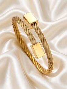 3pcs/1pc 304 Stainless Steel Twisted Cable Open Cuff Bracelet Set, 18K Gold Plated Waterproof Anti-Oxidation Stackable Bracelet, Women's Daily Commute Wrist Gift - Gold - View 6