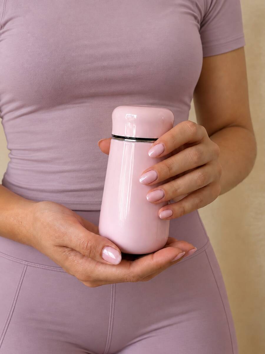 1pc 230ml/8oz Pink Mini Portable Cup With Lid, Stainless Steel Mini Travel Coffee Cup, Portable Coffee Water Cup, Suitable For Office, School, Commute, Travel And Daily Use, Compact And Lightweight, Suitable For Coffee, Tea, Women, Girls And Students - Pink - View 1