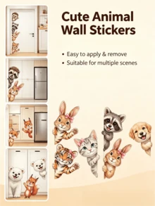 Cute Peeking Forest Animals Wall Stickers, Removable And Residue-Free Self-Adhesive PVC Decals, For Living Room, Bedroom, Wardrobe Doors, Cabinets, Kindergarten DIY Cartoon Decor - Wall Stickers - View 11