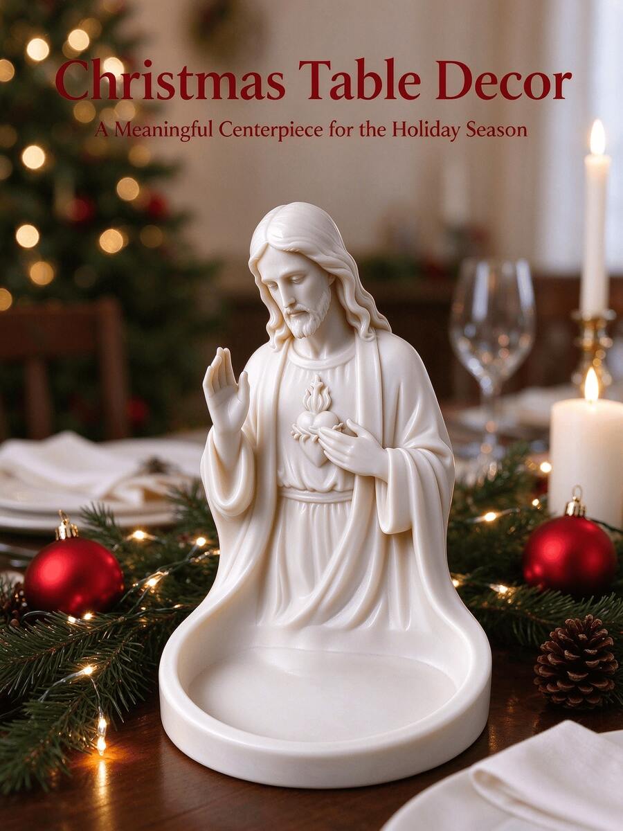 Nampan Dekoratif Religius Hati Kudus Yesus untuk Natal, Hiasan Meja Natal, Nampan Penyimpanan Meja untuk Rosario, Perhiasan, dan Barang-Barang Kecil, Hadiah Spiritual yang Bermakna untuk Umat Beriman - MultiWarna - View 1