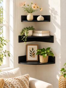 1pc/3pcs Set Wall-Mounted Corner Floating Shelf, Storage Display Rack, Space-Saving Organizer Shelf, Suitable For Living Room, Bathroom, Kitchen, Office, Dorm, Entryway, Modern Minimalist Home Decor, Books, Plants, Photo Frames, Candles Display, Small Space Storage Decor - Multicolor - View 8