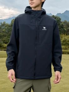 CAMEL CROWN Men's Outdoor Jacket, Fleece Lined Windproof Water-Repellent Hooded Coat, Warm Lightweight Hiking Jacket For Camping Running Travel - Phantom Black - View 1