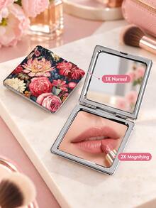 1pc Y2K Floral Portable Makeup Mirror, Double-Sided Folding Pocket Mirror With Magnification, Vintage Floral Print Portable Vanity Mirror, Suitable For Handbag And Travel, Mini Handheld Makeup Mirror For Touch-Ups, Vintage Pocket Mirror Beauty Accessory - Multicolor - View 10