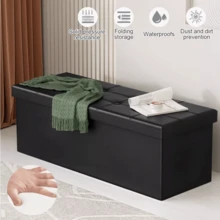 Lislark Storage Bench 110x38x38cm Storage Box End Of Bed Storage Bench Storage Bench For Home Living Room Ottoman Storage Folding Box Foot Stool Faux Leather Seat Storage Trunk Bench - Black - View 3