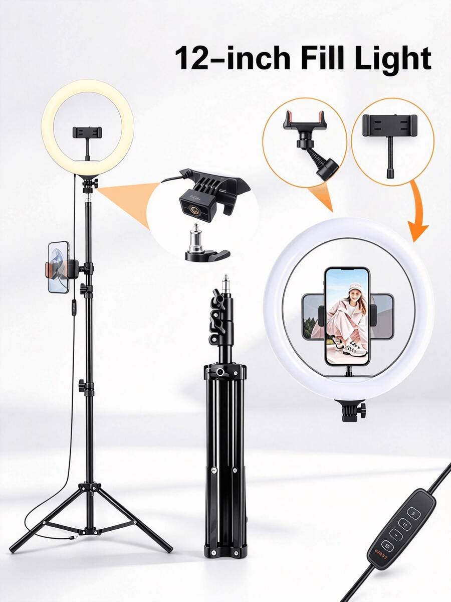 12-Inch LED Ring Light With Adjustable Tripod Stand, USB-Powered, 3-Color Dimmable Selfie Light; Suitable For Makeup, Live Streaming, Video Recording, Vlogging, And As A Halloween Or Christmas Gift