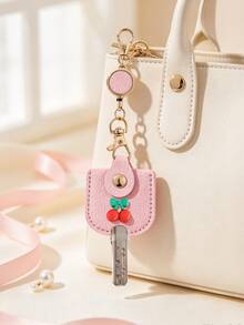 Fresh Cherry Decor Portable Key Pouch, Top Grain Leather Texture Home Key Case, Unisex Anti-Loss Key Organizer Bag, With Retractable Hook For Easy Carrying, Compact And Exquisite Design, Easily Store Home Keys, Sturdy Metal Buckle Not Easily Detached, Cute And Sweet Style, Practical For Daily Use - Multicolor - View 9