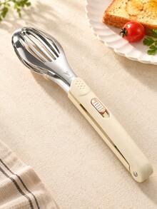 1pc Stainless Steel Multi-Function Food Tongs With Sliding Lock, Non-Slip Heat-Resistant Handle, Slotted Spatula And Turner, Suitable For Steak, Burger, BBQ, Grilling, Frying, Pancake, Bread, Salad And Serving, Cream Color Kitchen Cooking Utensil, Suitable For Daily Meal Preparation - View 3