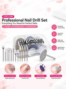 13Pcs Nail Drill Bits Set With 60Pcs Replacement Sandpaper Discs, 25mm Metal Nail Bit, Cuticle Dead Skin Remover For Acrylic Gel Nails, Manicure Pedicure Kit For Salon & DIY Home Use - Multicolor - View 8