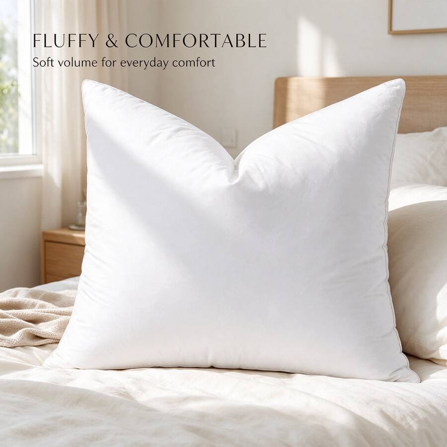 White Duck Goose Feather Down Square Pillow Insert 18x18 20x20 21x21 Inch Soft Fluffy Cotton Down-Proof Cover Cushion Core Stuffed Throw Pillow Inner For Sofa Bed Home Hotel Decor