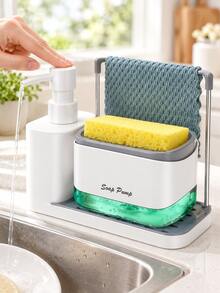 Kitchen Sink Organizer Set, Dual Soap Dispenser With Sponge Holder, Floor Mounted, No Electricity Required, Hand Soap And Dish Soap Dispenser With Tray And Dish Cloth Rack - Multicolor - View 2