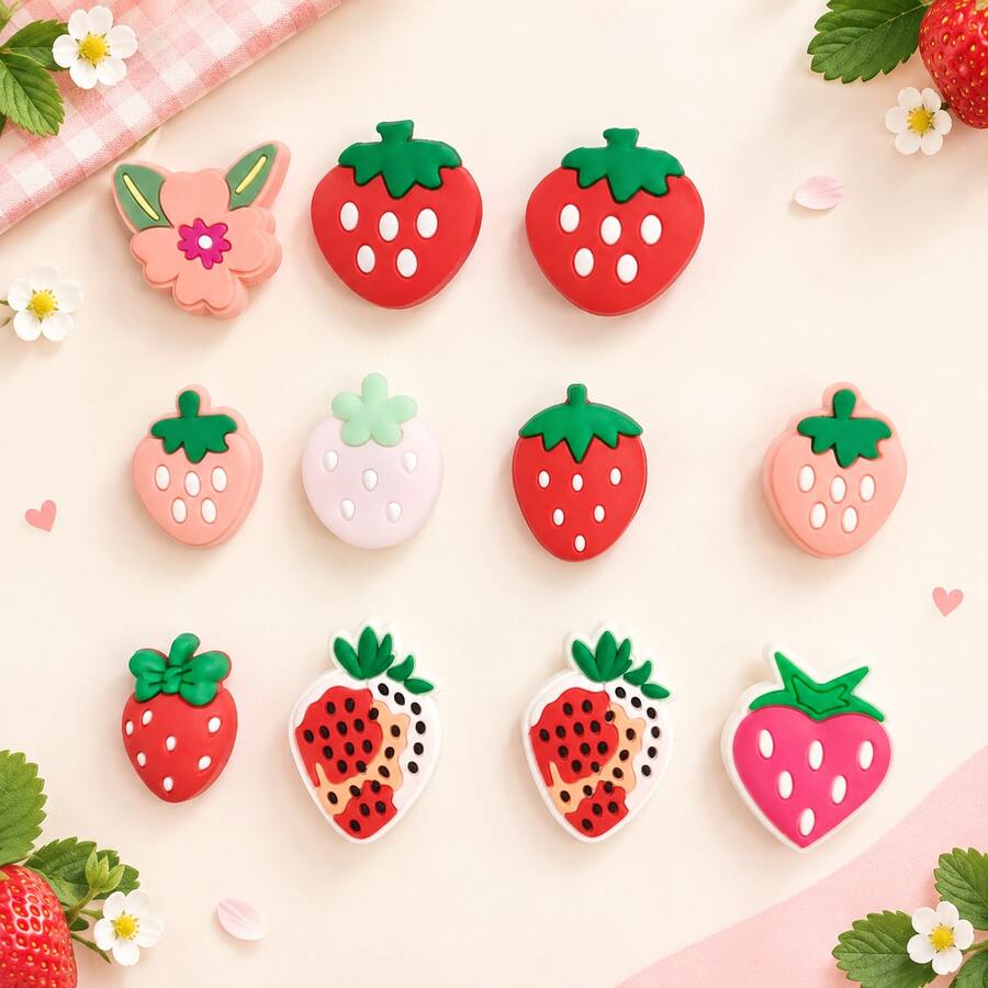 11PCS Strawberry Shoe Charms, Creative Fruit Charms, Free DIY Combination, Cute Gift