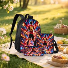 Neon Glow Line #19 Player Print 3 Pieces Set: Large Capacity Backpack + Crossbody Bag + Pencil Case, Adjustable Breathable Shoulder Straps, Modern Fashion Art Style Fan Sports Commute Storage Set - Printed Bag - View 7