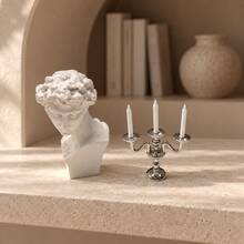Vintage Classical Style Mini Bust With Candle Holder Ornament, Gold And Silver Three-Arm Candelabra Miniature Scene Decor, Desk Bookshelf Display Photography Backdrop Accessory - one-size - View 6