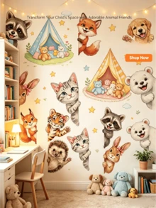 Cute Peeking Forest Animals Wall Stickers, Removable And Residue-Free Self-Adhesive PVC Decals, For Living Room, Bedroom, Wardrobe Doors, Cabinets, Kindergarten DIY Cartoon Decor - Wall Stickers - View 9