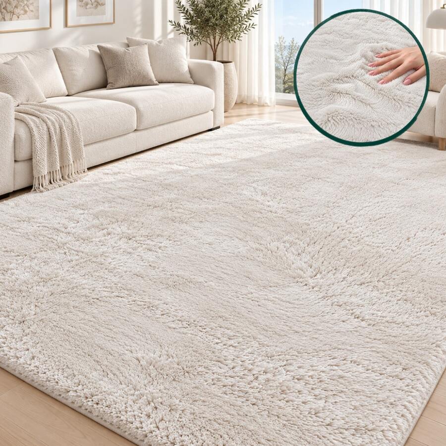 Modern Shaggy Area Rug – Ultra Soft Plush Rug For Living Room, Bedroom & Home Decor - White - View 1