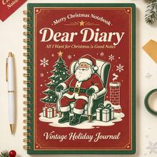 1PC Vintage Christmas Santa Pattern Spiral Notebook,Retro Holiday Journal Diary Notebook,Christmas Gift For Students,Women Girls Friends Family,Xmas Holiday Present For Note Taking Journaling Writing,Festive Decor School Office Stationery Gift - A5 - View 2