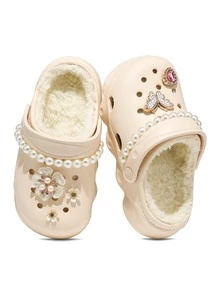 HOEASE Girls' Winter Plush Lined Clogs, EVA Soft Sole Comfortable Indoor Slippers, Unisex, Slip-On Design, Ideal Gift For Halloween And Christmas - Beige - View 7