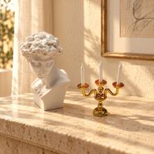 Vintage Classical Style Mini Bust With Candle Holder Ornament, Gold And Silver Three-Arm Candelabra Miniature Scene Decor, Desk Bookshelf Display Photography Backdrop Accessory - one-size - View 9
