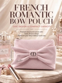 Dior Pink Bow Luxury Makeup Bag, Metal Buckle Fabric Cosmetic Organizer - Pink Bow Makeup Bag - View 11