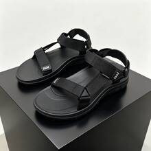Solid Color Beach Hook-And-Loop Buckle Beach All Season - Black - View 7