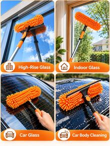 2-In-1 167 Inch/425cm High Window Cleaning Brush And Squeegee Set, 180° Rotatable Cleaning Head, 10-Section Adjustable Telescopic Pole, Reusable Microfiber Cleaning Cloth, Suitable For High-Rise Glass, Indoor/Outdoor Windows, Car Glass And Body - Cleaning Tools - View 8