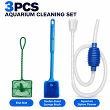 3-Piece Aquarium Cleaning Kit, Fish Tank Gravel Vacuum Siphon Cleaner With Cleaning Net And Double-Sided Sponge Brush, Water Change, Debris Removal And Glass Cleaning Tools, Suitable For Freshwater Aquariums - Multicolor - View 7