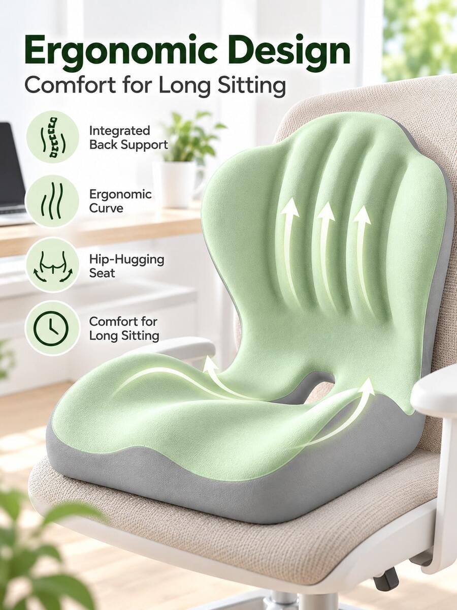 1pc Ergonomic Seat Cushion, Office Lumbar Support Pad, Long-Term Sitting Posture Correction, Lumbar Support, Student Office Chair Lumbar Cushion, Memory Foam Lumbar Support - Multicolor - View 1