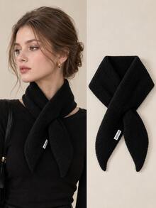 Women's Solid Color Triangle Neck Scarf, Cross-Style Winter Warm Neck Accessory, Autumn Decorative Deep Winter Clothing Accessory, Suitable For Commuting, Work, Campus And Various Occasions, Back To School Season, Ideal Gift For Family, Friends, Mother, Christmas Gift - A - View 13