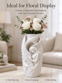 3D Embossed Angel Statue Vase, Curved Wing Sculpture Flower Pot, Luxury Desktop Decor, Suitable For Christmas, Bedroom Vanity And Home Decoration - 1PC - View 6