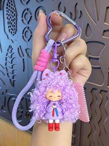 Curly Fluffy Girl Silicone Keychain, Cute Plush Doll Bag Pendant Car Key Charm, Mother's Day, Christmas, Graduation Gift For Friends And Family - Multicolor - View 17